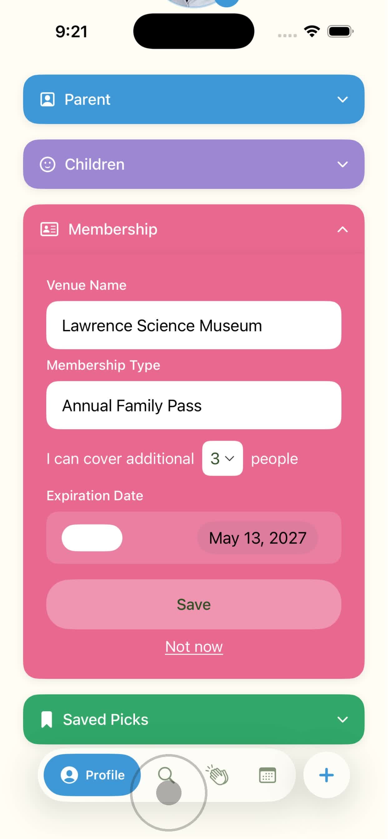 Membership tracker screen