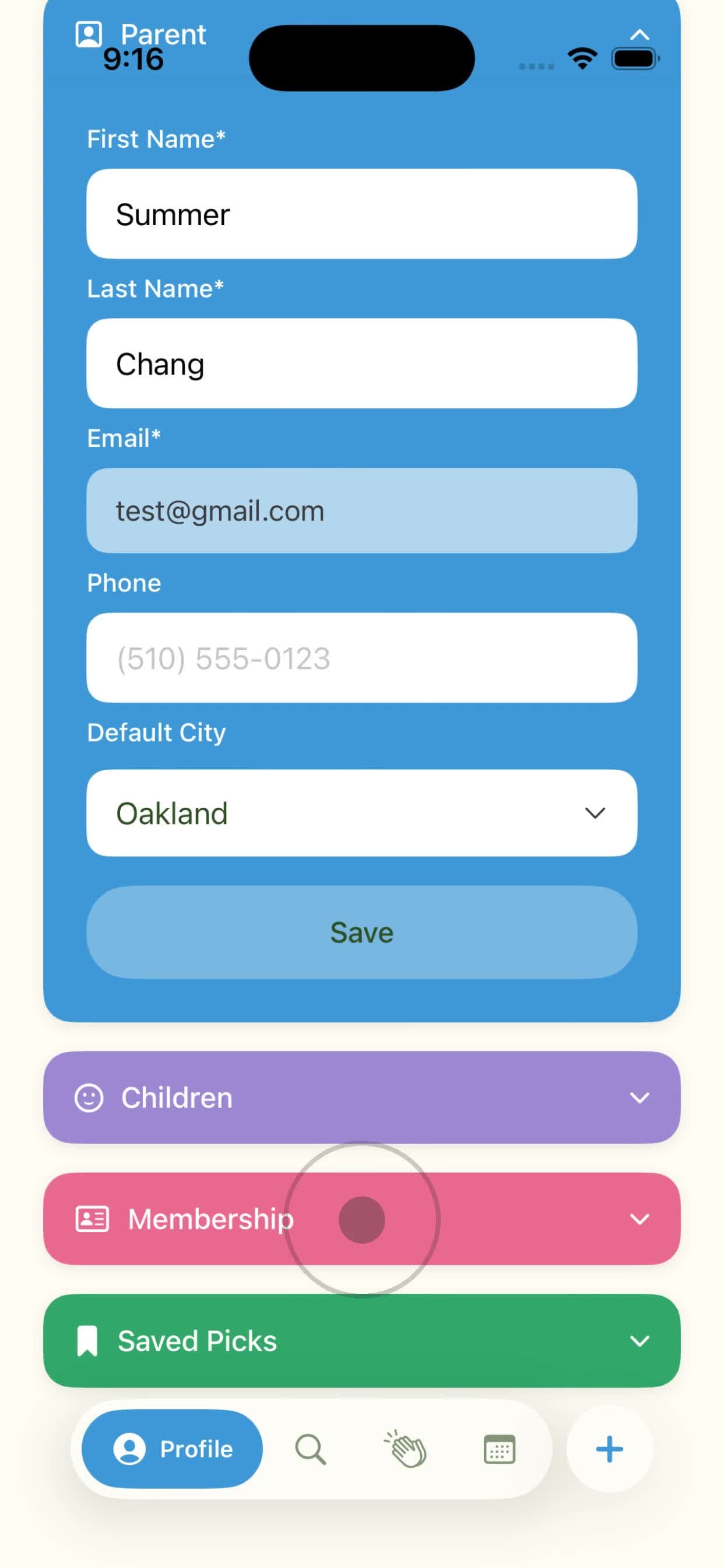 Family profile screen
